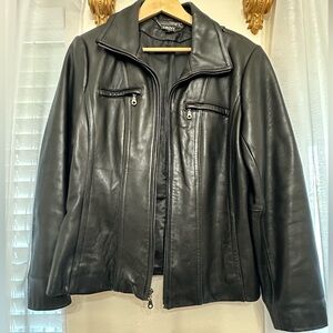 Women’s DKNY black leather jacket size XL